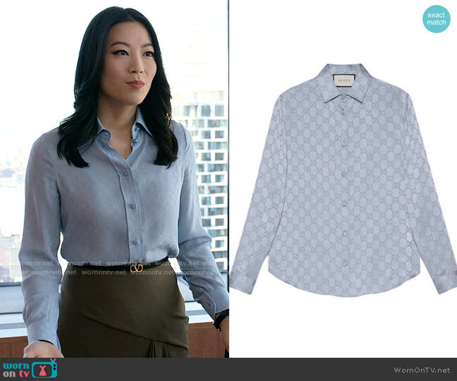 Gucci GG Silk Jacquard Shirt worn by Ingrid Yun (Arden Cho) on Partner Track