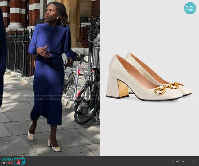 Gucci Horsebit Mid-Heel Pumps worn by Deborah Roberts on Good Morning America