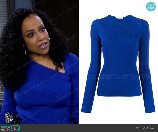 Helmut Lang Rib-Knit Raglan Pullover worn by Jada Hunter (Elia Cantu) on Days of our Lives