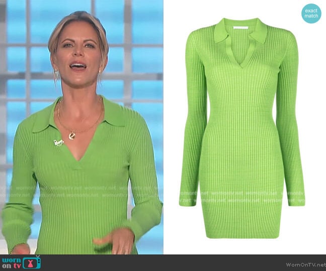 Helmut Lang Green Marl Knit Polo Minidress worn by Natalie Morales on The Talk