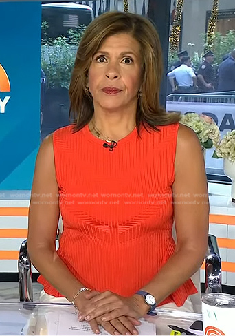 Hoda’s red ribbed peplum top on Today