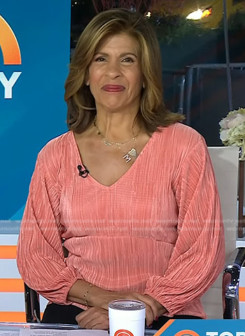 Hoda’s pink v-neck pleated top on Today