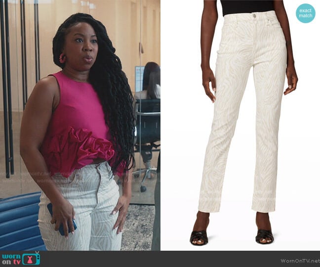 Hudson Holly Zebra Stripe High-Rise Denim Jeans worn by Malika (Toccarra Cash) on Everythings Trash