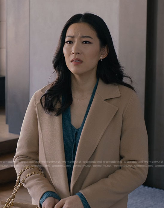 Ingrid’s short camel coat on Partner Track