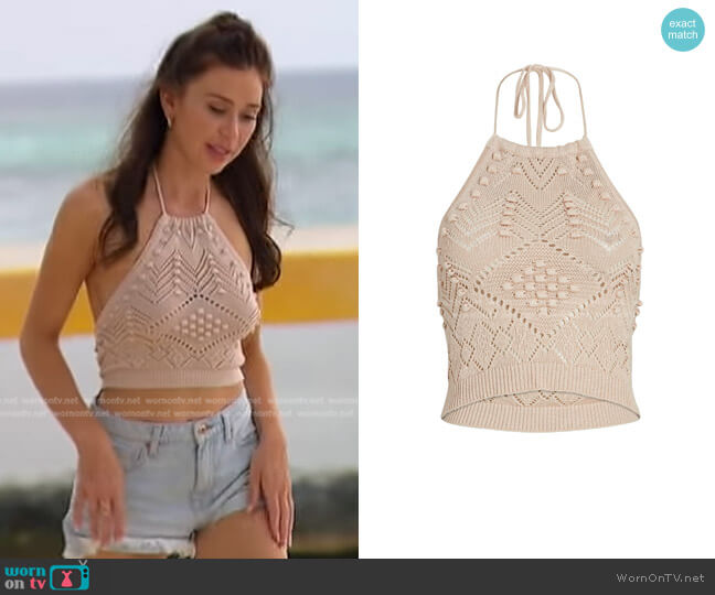 Intermix Stevie Crochet Halter Crop Top worn by Gabriela Windey on The Bachelorette