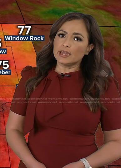 Iris’s red tie neck dress on Good Morning America