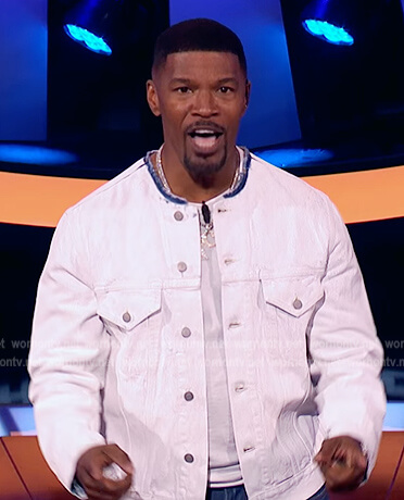 Jamie’s white denim jacket on Beat Shazam