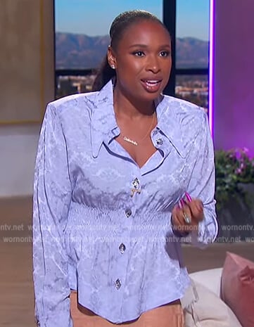 Jennifer’s blue printed smocked waist blouse on The Jennifer Hudson Show