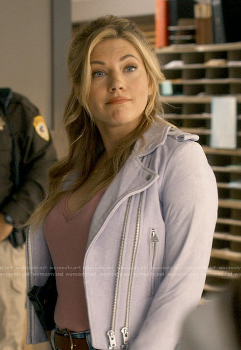 Jenny’s lilac leather moto jacket on Big Sky