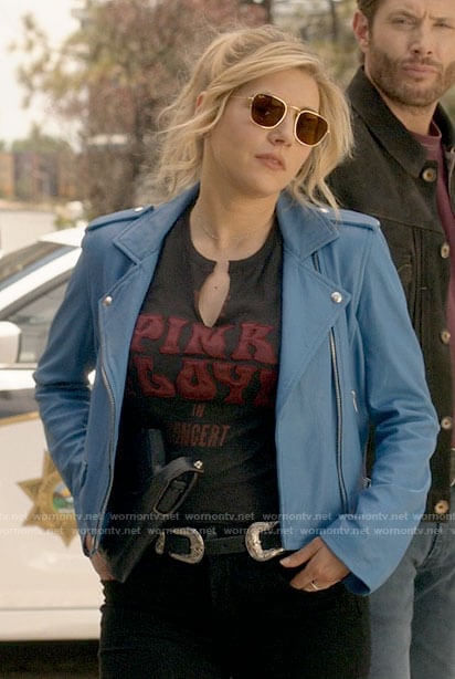 Jenny’s blue leather jacket and Pink Floyd shirt on Big Sky