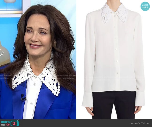 Jil Sander Embroidered Collar Button-Down Fluid Shirt worn by Lynda Carter on Today