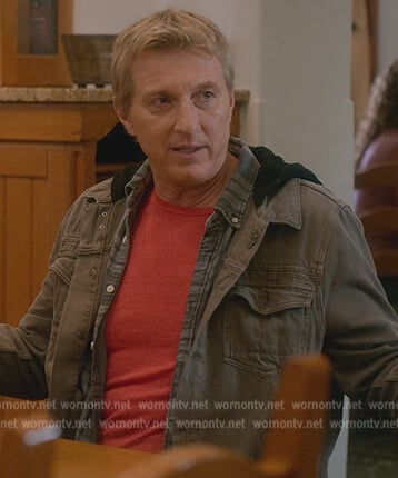 Johnny’s brown denim hooded jacket on Cobra Kai