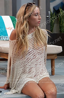 Josslyn’s white crochet knit poncho on General Hospital