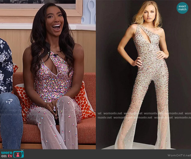 Jovani Sheer Cystal Beaded Jumpsuit