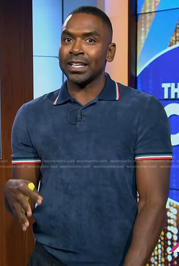 Justin’s navy striped trim terry polo shirt on Today