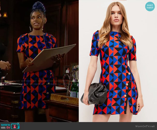 Karen Millen Geo Jacquard Bandage Knit Mini Dress worn by Paris Buckingham (Diamond White) on The Bold and the Beautiful