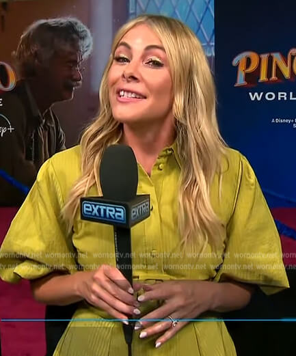 Katie Krause’s lime belted dress on Extra