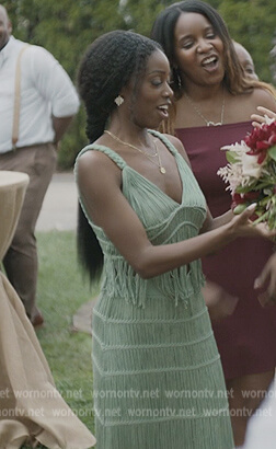 Keisha’s mint fringe top and skirt on The Chi