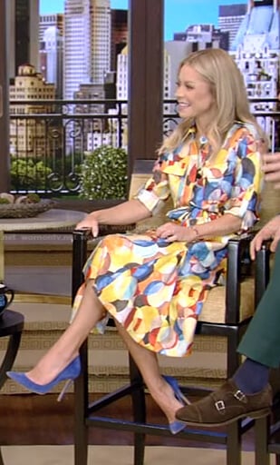 Kelly’s multicolor printed shirtdress on Live with Kelly and Ryan