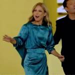 Kelly’s blue satin draped dress on Live with Kelly and Ryan