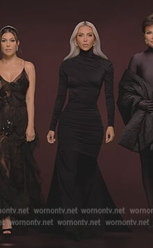 Kim’s black ruched dress on The Kardashians
