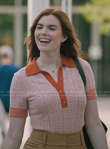 Cade’s orange textured polo top on The Resident