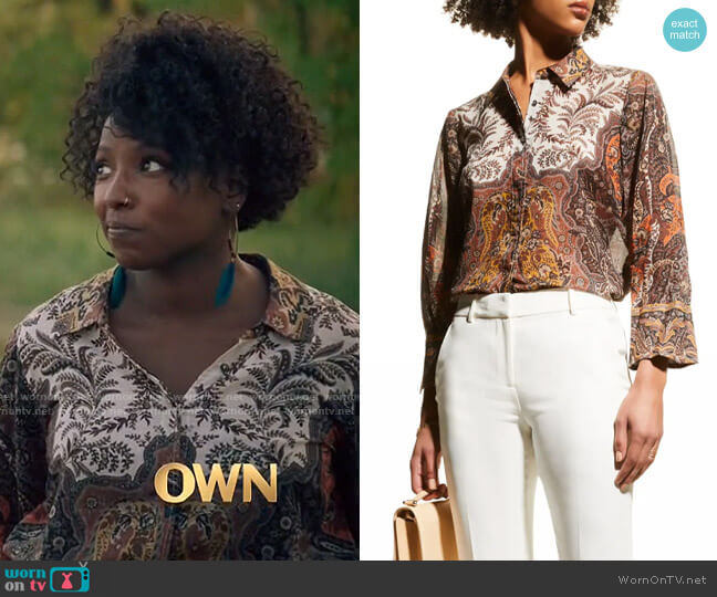Kobi Halperin Heather Blouse worn by Nova Bordelon (Rutina Wesley) on Queen Sugar