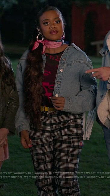 Kourtney’s graffiti print top and plaid pants on High School Musical The Musical The Series