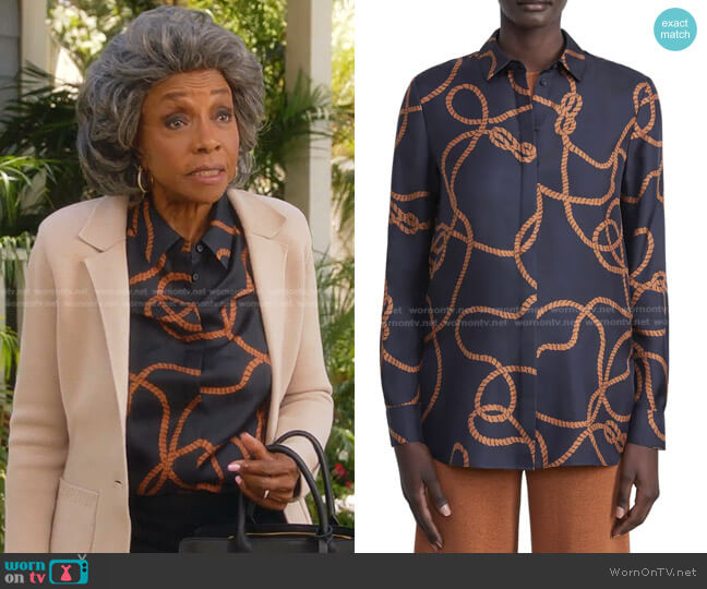 Lafayette 148 New York Ruxton 8-Knot Print Silk Shirt worn by Beatrice Carter (Beverly Todd) on 9-1-1
