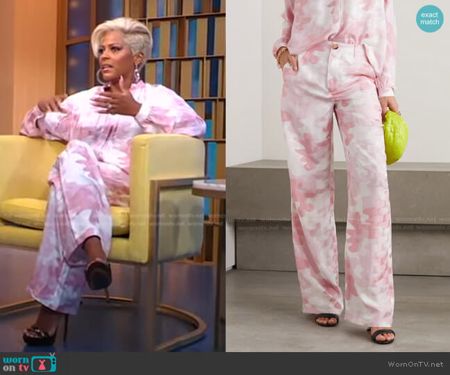 Lanvin Camouflage-Print Silk-Blend Jacquard Wide-Leg Pants worn by Tamron Hall on Good Morning America