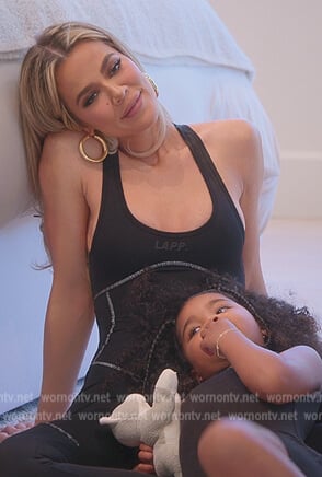 Khloe’s black contrast stitch jumpsuit on The Kardashians