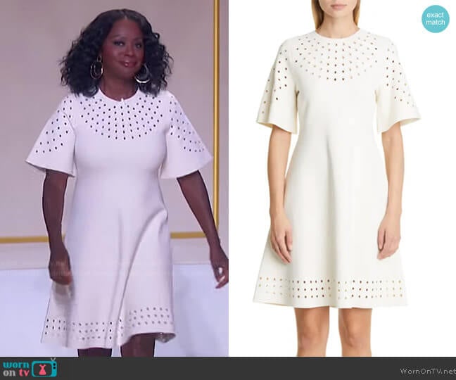 Lela Rose Eyelet Detail Knit Fit & Flare Dress worn by Viola Davis on The Jennifer Hudson Show