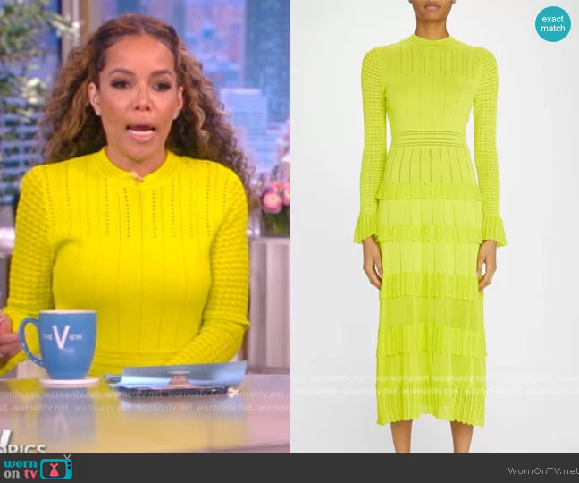 Lela Rose Pointelle Knit Tiered-Ruffle Midi Dress worn by Sunny Hostin on The View