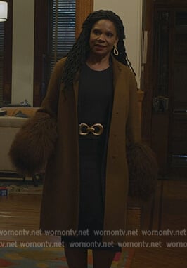 Liz’s coat with shearling cuffs on The Good Fight