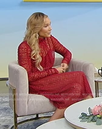 Lolo Jones’ red sheer polka dot dress on Tamron Hall Show
