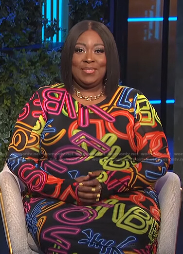 Loni’s neon light print mesh dress on E! News Daily Pop