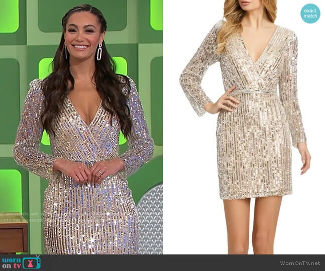 Mac Duggal Sequin V-Neck Cocktail Dress worn by Alexis Gaube on The Price is Right