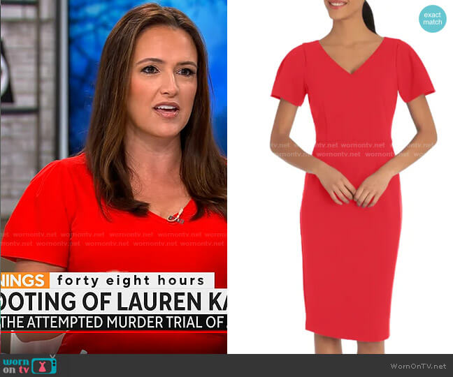 Maggy London Short Sleeve Crepe Midi Dress in Racing Red worn by Nikki Battiste on CBS Mornings