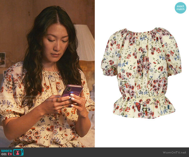 Maje Floral Silk Top worn by Sumi (Kara Wang) on Good Trouble