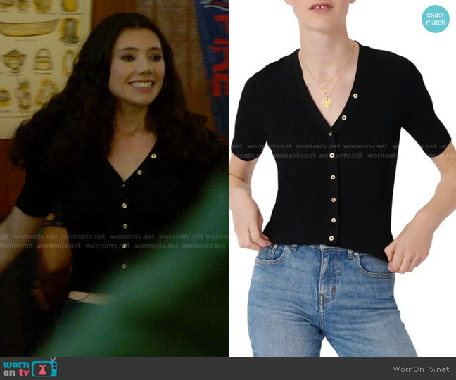 Maje Short Sleeve Sweater worn by Violet Mikami (Hanako Greensmith) on Chicago Fire