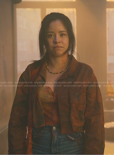 Mariana’s orange camo cropped jacket on Good Trouble