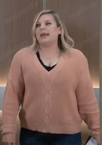 Maxie’s peach v-neck sweater on General Hospital