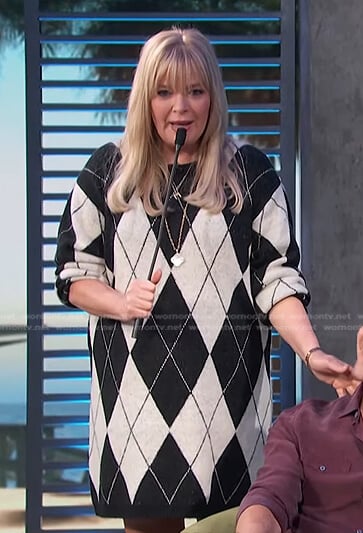 Melissa Peterman’s black argyle sweater dress on Access Daily