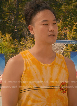 Yellow tie dye Santa Cruz tank on Cobra Kai