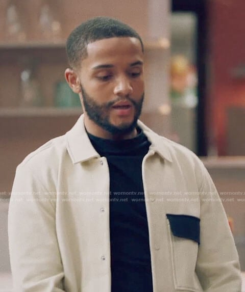 Micah’s white jacket with contrast pocket on Queen Sugar