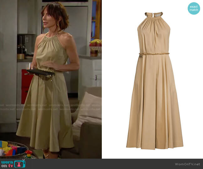 MICHAEL Michael Kors Chain Cotton-Blend Halter Midi-Dress worn by Taylor Hayes (Krista Allen) on The Bold and the Beautiful