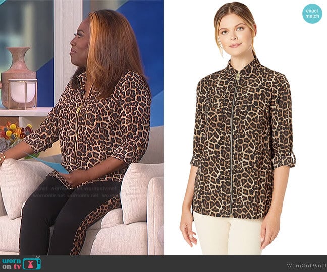 MICHAEL Michael Kors Leopard Dog Tag Blouse worn by Sheryl Underwood on The Talk