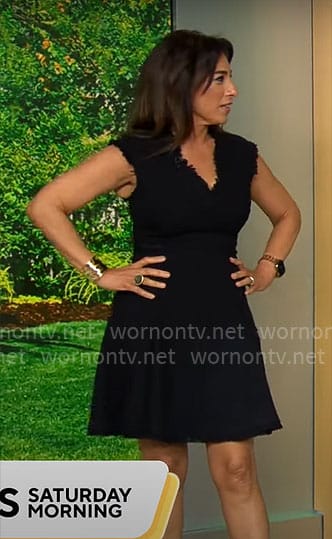 Michelle’s black v-neck tweed dress on CBS Saturday Morning