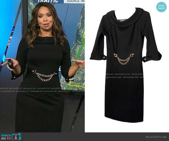 Milly Off Shoulder Gold Chain Belt Dress worn by Adelle Caballero on Today
