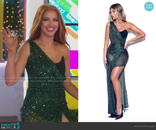 Miss Circle Umme Sequin Emerald Green Gown worn by Sydney Paight on Love Island USA